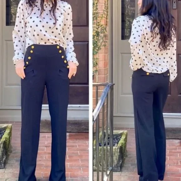 Sailor Style with Gold Buttons Wide Leg Pants Size Small Only - Picture 3 of 3